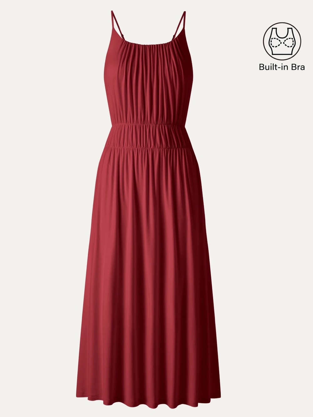 OGL | Vacay Gathered U-Neck Spaghetti Midi Bra Dress with Pockets | Medium New
